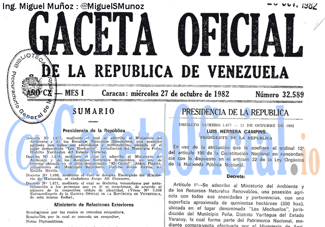 Gaceta Oficial 32589 del 27 Octubre 1982