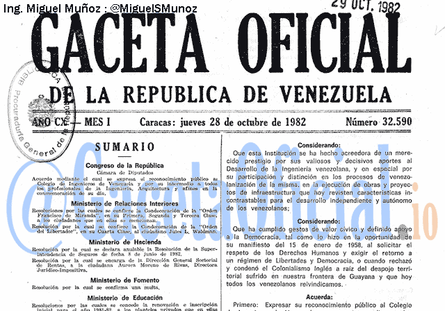 Gaceta Oficial 32590 del 28 Octubre 1982
