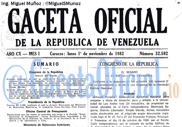 Gaceta Oficial 32592 del 1 Noviembre 1982