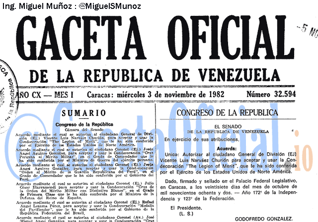 Gaceta Oficial 32594 del 3 Noviembre 1982