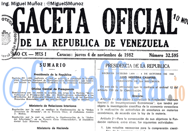 Gaceta Oficial 32595 del 4 Noviembre 1982