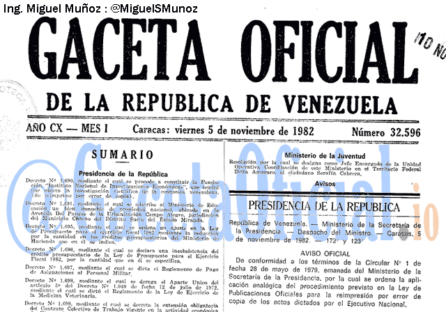 Gaceta Oficial 32596 del 5 Noviembre 1982