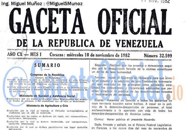Gaceta Oficial 32599 del 10 Noviembre 1982