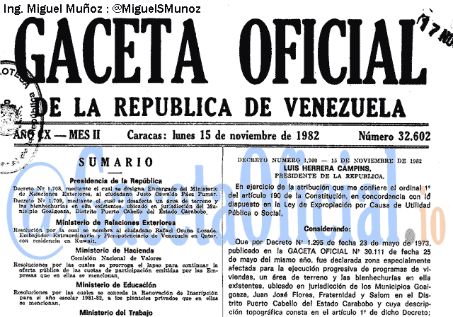 Gaceta Oficial 32602 del 15 Noviembre 1982