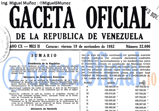 Gaceta Oficial 32606 del 19 Noviembre 1982