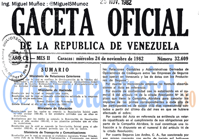 Gaceta Oficial 32609 del 24 Noviembre 1982