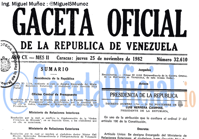 Gaceta Oficial 32610 del 25 Noviembre 1982