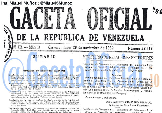 Gaceta Oficial 32612 del 29 Noviembre 1982