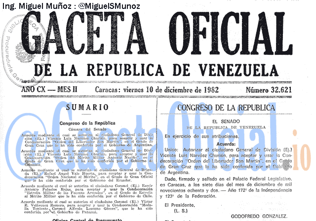 Gaceta Oficial 32621 del 10 Diciembre 1982