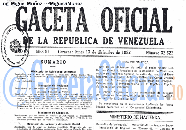 Gaceta Oficial 32622 del 13 Diciembre 1982