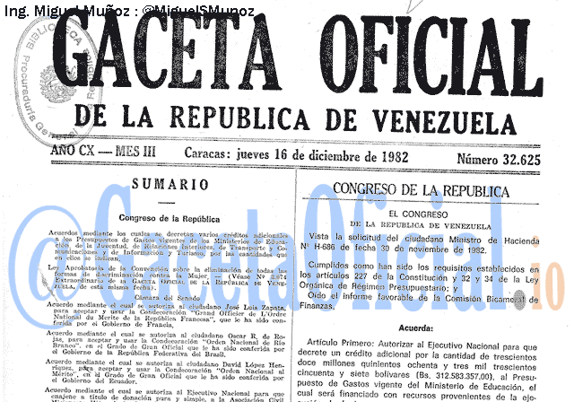 Gaceta Oficial 32625 del 16 Diciembre 1982