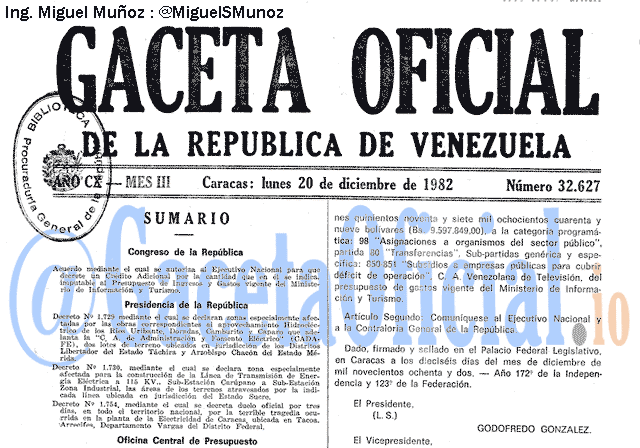Gaceta Oficial 32627 del 20 Diciembre 1982