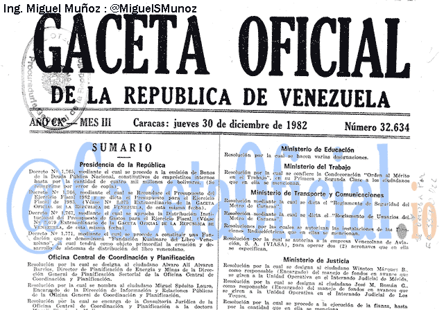Gaceta Oficial 32634 del 30 Diciembre 1982