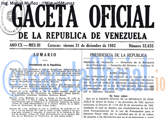 Gaceta Oficial 32635 del 31 Diciembre 1982