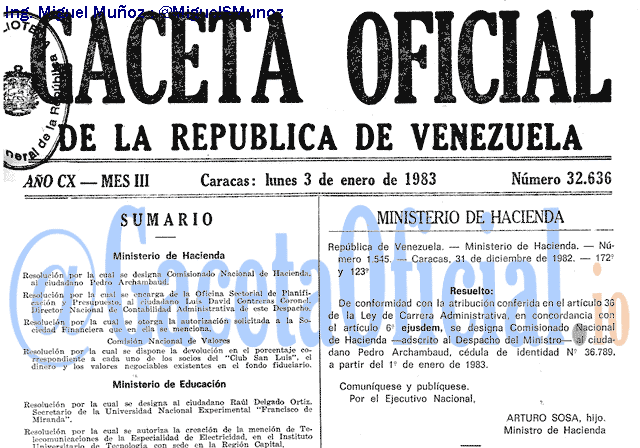 Gaceta Oficial 32636 del 3 Enero 1983