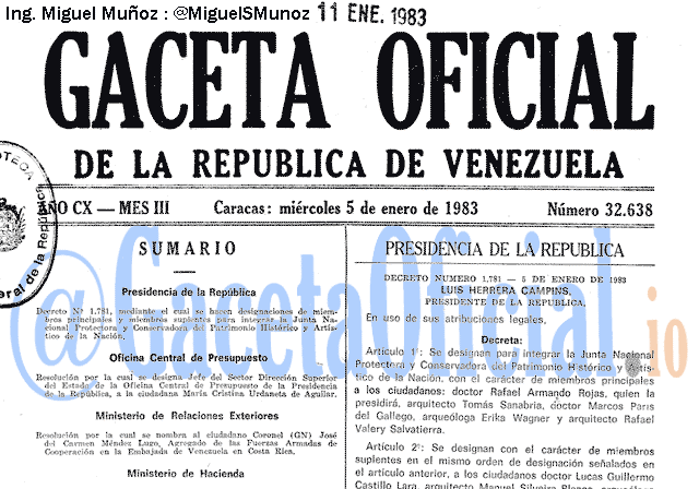 Gaceta Oficial 32638 del 5 Enero 1983
