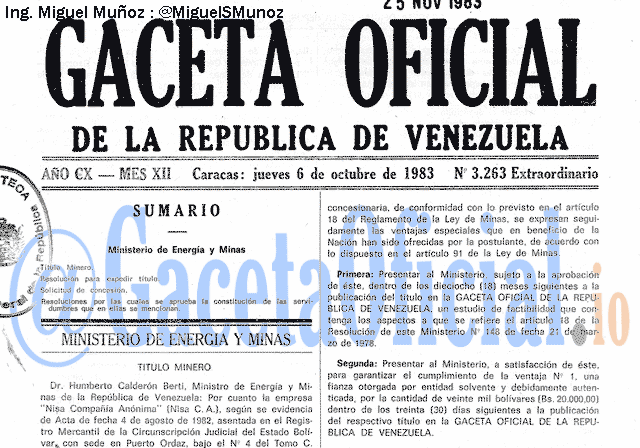 Gaceta Oficial 3263 del 6 Octubre 1983