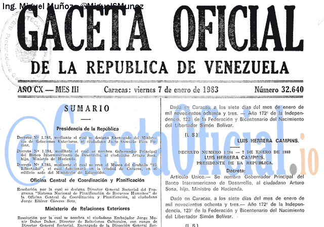Gaceta Oficial 32640 del 7 Enero 1983