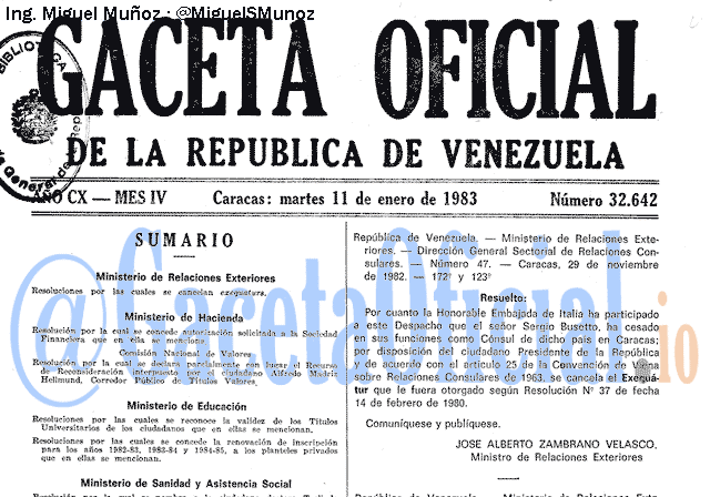 Gaceta Oficial 32642 del 11 Enero 1983