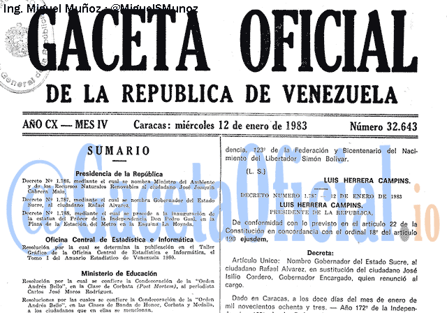Gaceta Oficial 32643 del 12 Enero 1983
