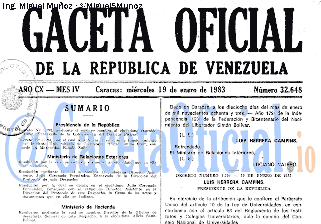 Gaceta Oficial 32648 del 19 Enero 1983