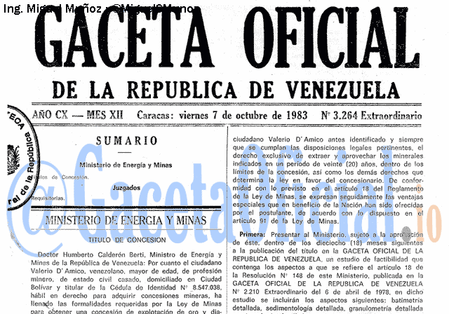 Gaceta Oficial 3264 del 7 Octubre 1983