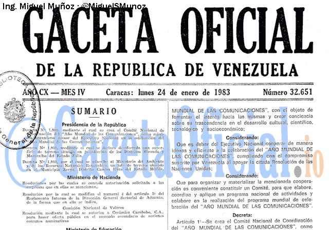 Gaceta Oficial 32651 del 24 Enero 1983