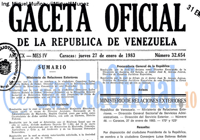 Gaceta Oficial 32654 del 27 Enero 1983