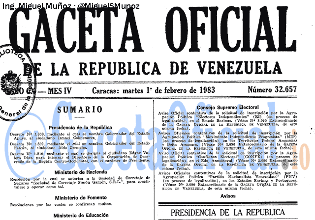Gaceta Oficial 32657 del 1 Febrero 1983
