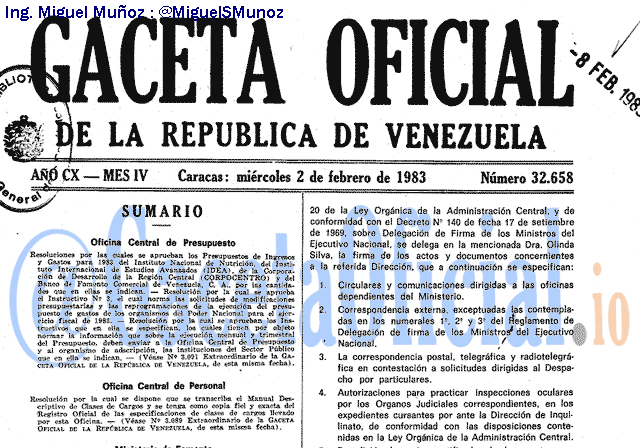 Gaceta Oficial 32658 del 2 Febrero 1983