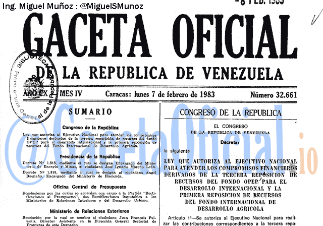 Gaceta Oficial 32661 del 7 Febrero 1983