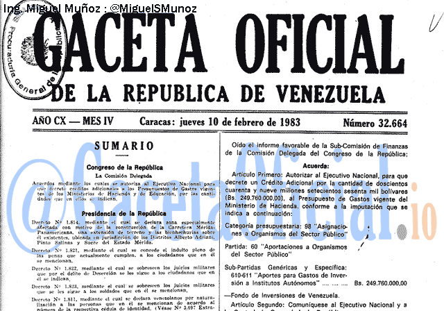 Gaceta Oficial 32664 del 10 Febrero 1983