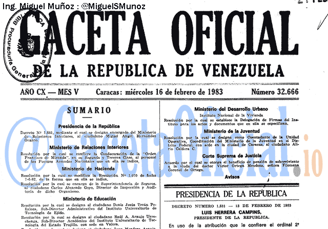 Gaceta Oficial 32666 del 16 Febrero 1983