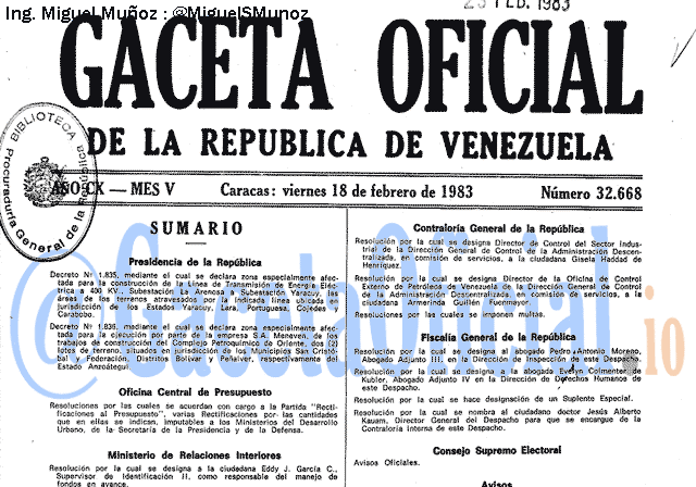 Gaceta Oficial 32668 del 18 Febrero 1983