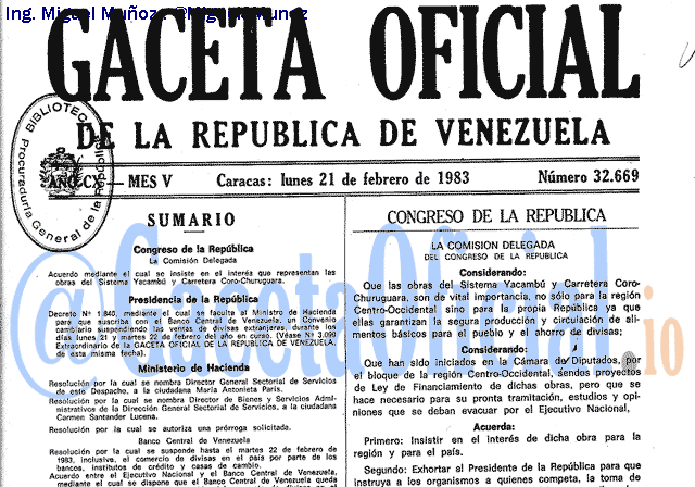 Gaceta Oficial 32669 del 21 Febrero 1983
