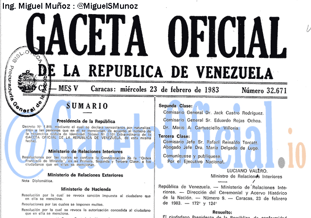Gaceta Oficial 32671 del 23 Febrero 1983
