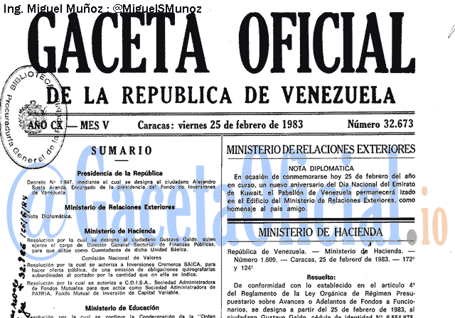 Gaceta Oficial 32673 del 25 Febrero 1983