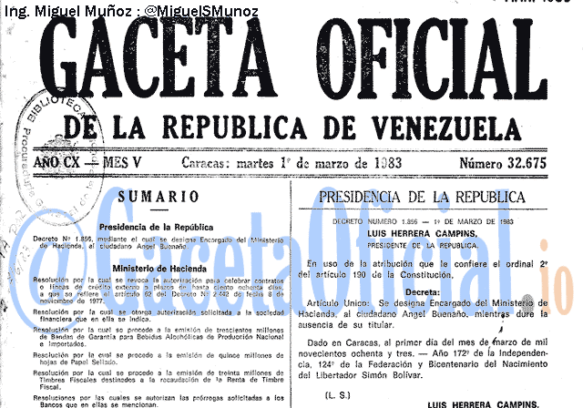 Gaceta Oficial 32675 del 1 Marzo 1983