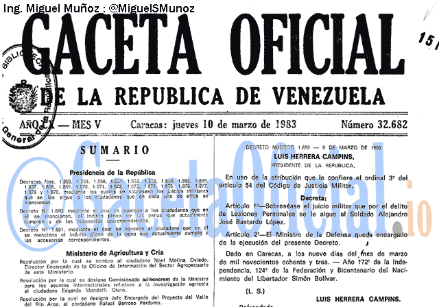Gaceta Oficial 32682 del 10 Marzo 1983