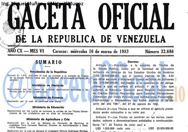 Gaceta Oficial 32686 del 16 Marzo 1983