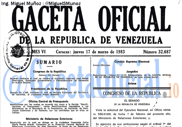 Gaceta Oficial 32687 del 17 Marzo 1983