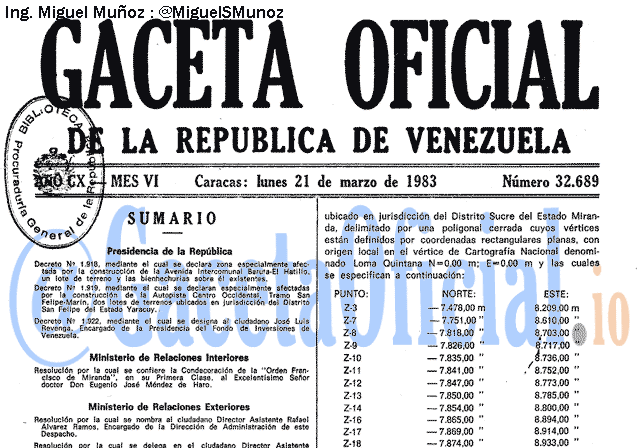 Gaceta Oficial 32689 del 21 Marzo 1983