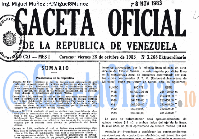 Gaceta Oficial 3268 del 28 Octubre 1983
