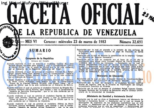 Gaceta Oficial 32691 del 23 Marzo 1983