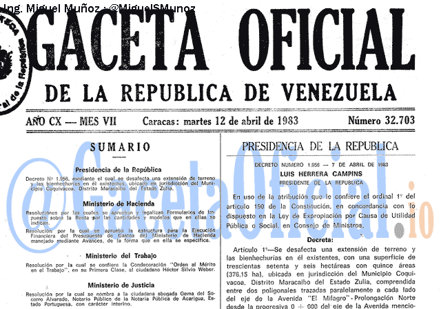 Gaceta Oficial 32703 del 12 Abril 1983