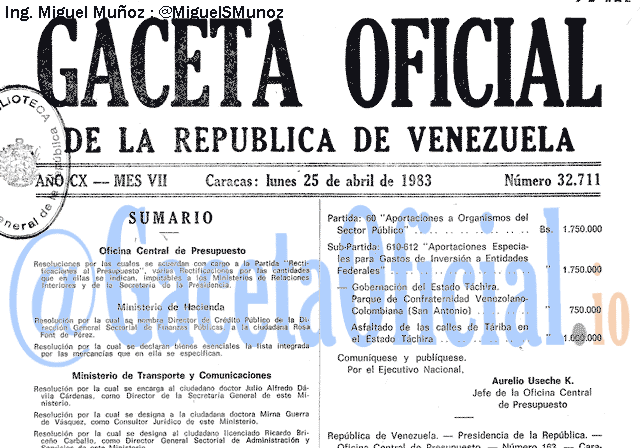 Gaceta Oficial 32711 del 25 Abril 1983