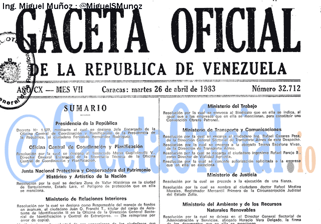 Gaceta Oficial 32712 del 26 Abril 1983