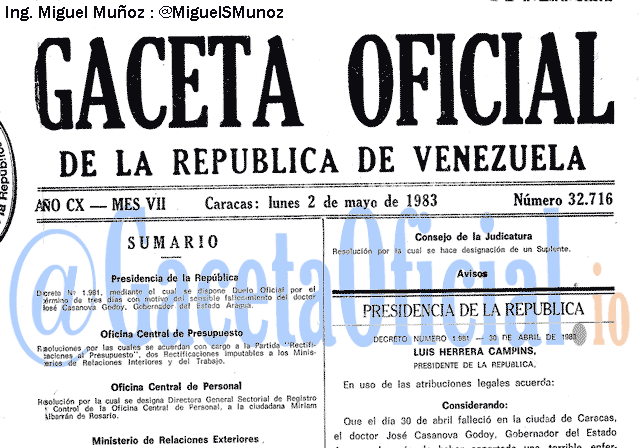 Gaceta Oficial 32716 del 2 Mayo 1983