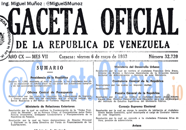 Gaceta Oficial 32720 del 6 Mayo 1983