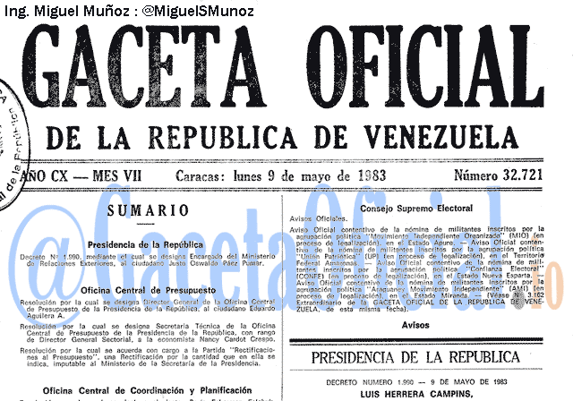 Gaceta Oficial 32721 del 9 Mayo 1983